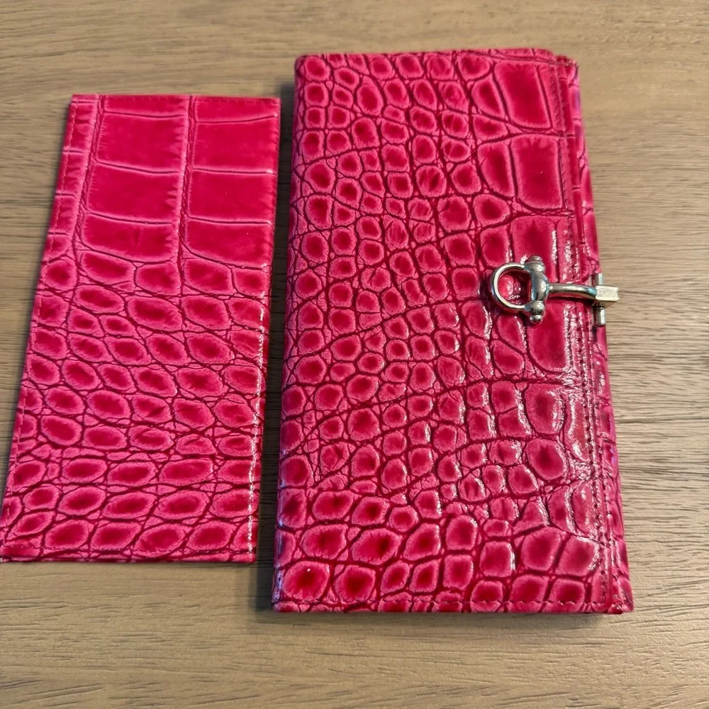 Pink Crocodile Embossed Leather Wallet - Picture 1 of 10